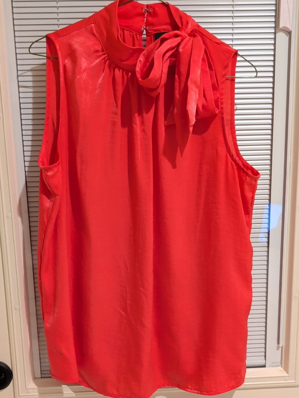 Worthington Sleeveless Tie-Neck Pink Satin Women's Top  Size L